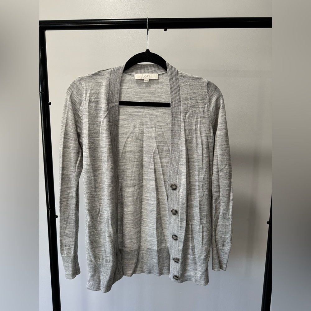 LOFT Light Gray Button-Up Cardigan